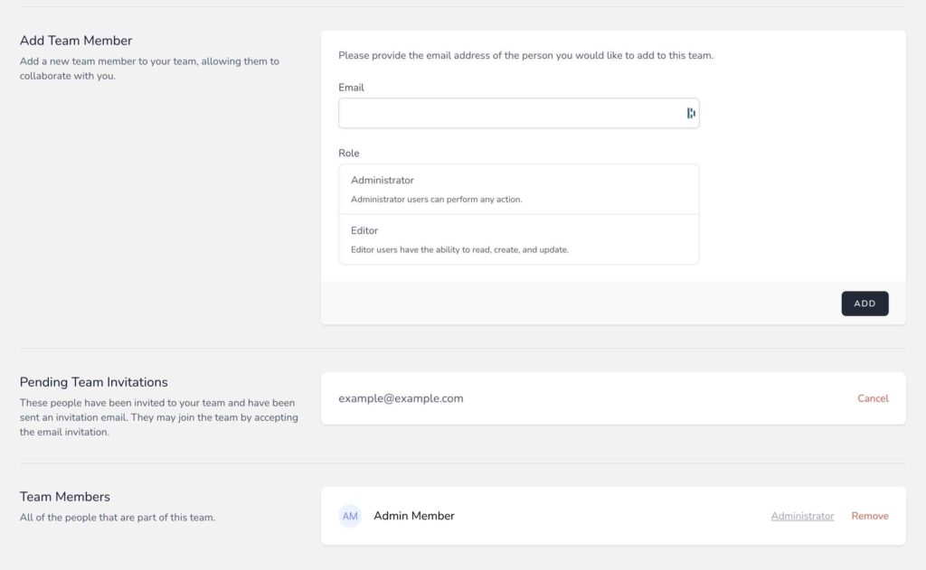 The Team Settings Members View